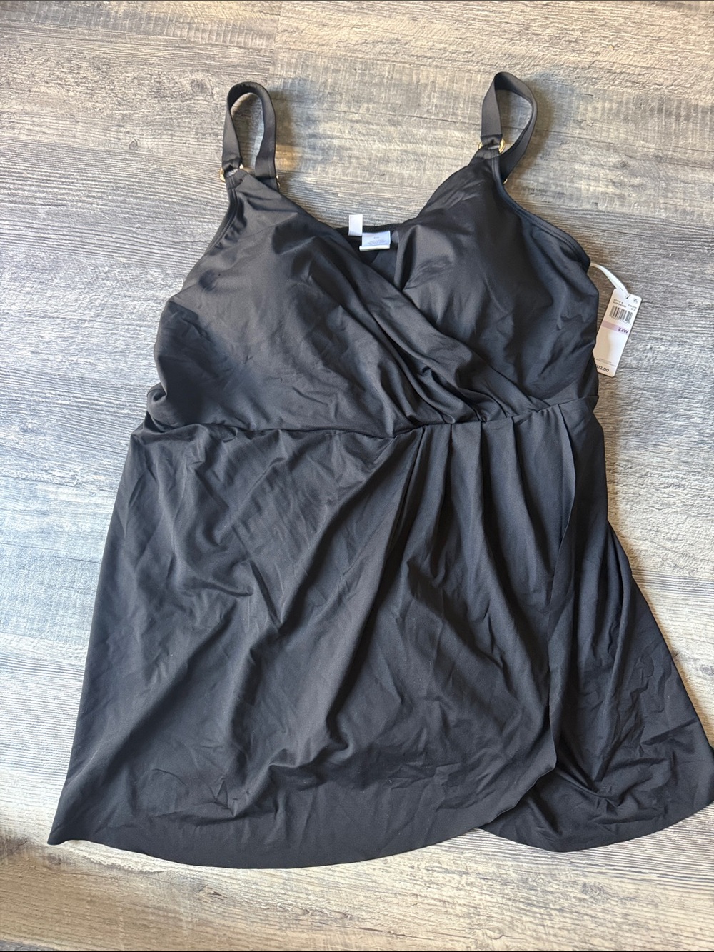 Anne Cole Black Faux-Wrap One-Piece Swimdress with Adjustable Straps